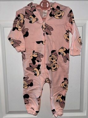 H&M Pink Minnie Mouse Fleece Zip-Onepiece